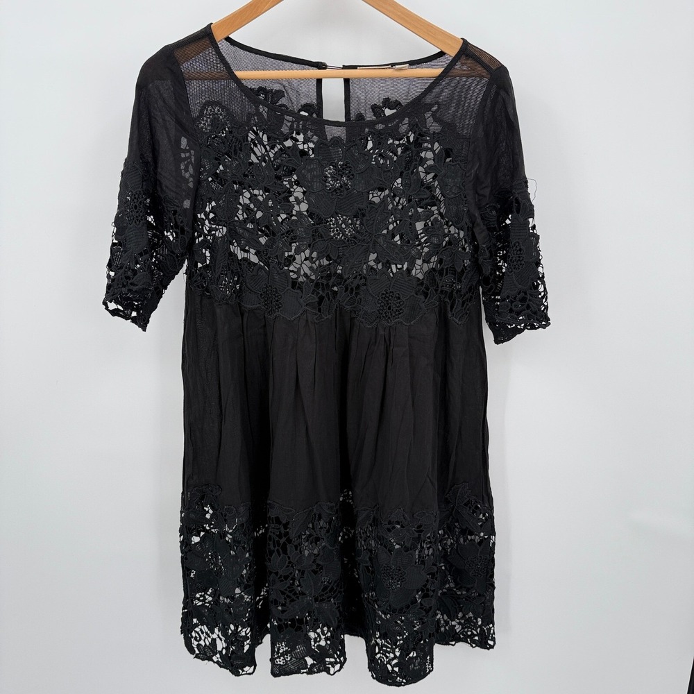 Holding Horses Black Lace Mini Dress Sz S Sheer Whimsigoth Cottage Babydoll